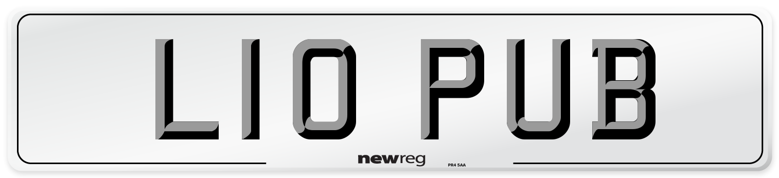 L10 PUB Number Plate from New Reg